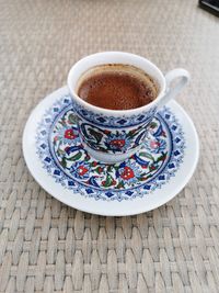 High angle view of coffee on table