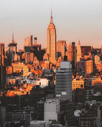 City skyline at sunset