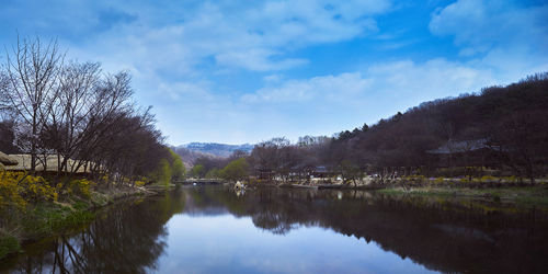 Lake with sky in background