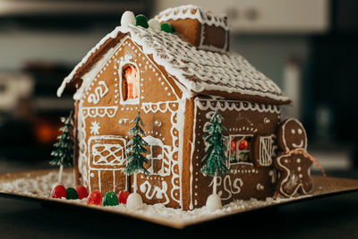 Close-up of christmas decorations on table