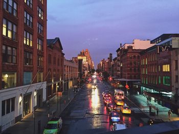 View of city street at night