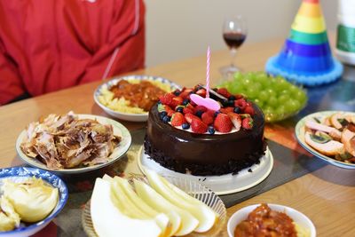High angle view of cake on table