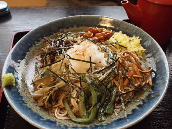 High angle view of meal served in bowl