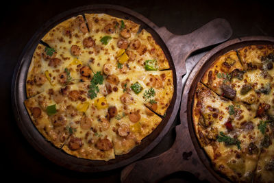 High angle view of pizza on table