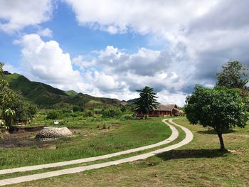 Scenic view of landscape against cloudy sky