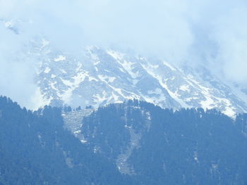 Aerial view of snowcapped mountains against sky