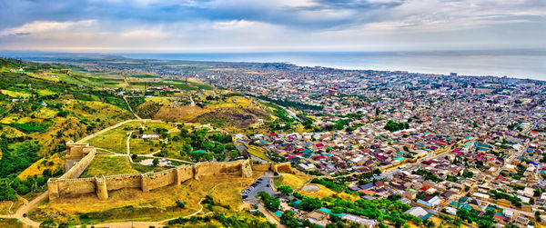 High angle view of townscape against sky