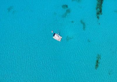 High angle view of abandoned boat in sea