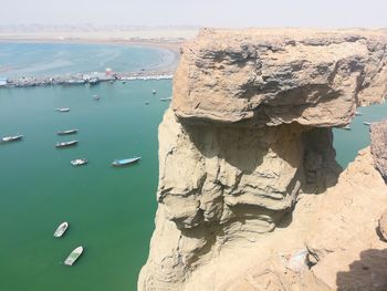 High angle view of rocks by sea