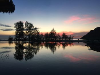 Scenic view of lake against sky during sunset