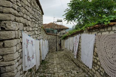 Footpath amidst buildings against sky