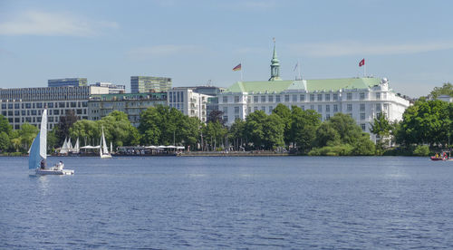 Scenery around the outer alster lake, an area around hamburg in northern germany