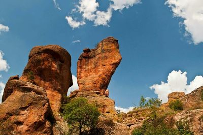 Low angle view of rock formations