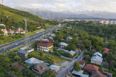 High angle view of townscape against sky