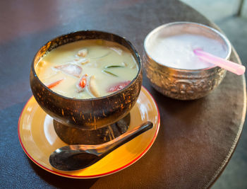 Close-up of tea served on table