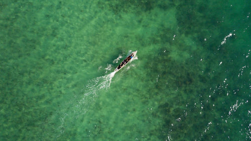 High angle view of boat in water