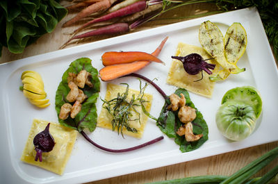 High angle view of meal served in plate