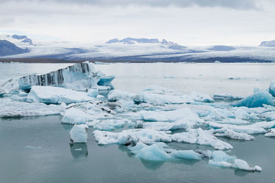 Scenic view of frozen lake against sky