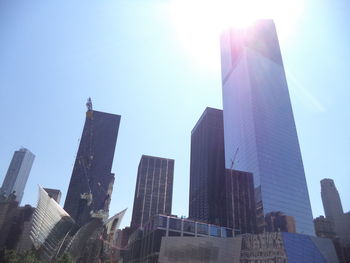 Low angle view of buildings against clear sky