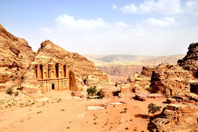 Rock formations on landscape against sky in jordan at petra