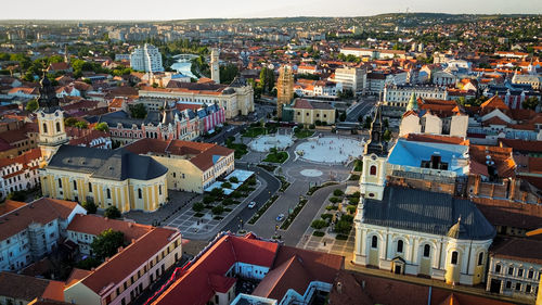 High angle view of buildings in city