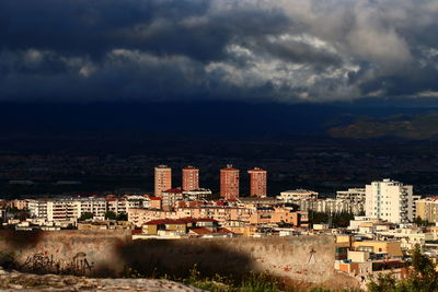 High angle view of townscape against sky