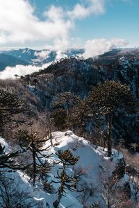 Scenic view of snowcapped mountains against sky