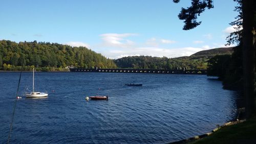 Boats in calm lake