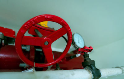 Red hand wheel of main supply water piping in the fire extinguishing system and white water supply