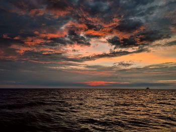 Scenic view of sea against dramatic sky