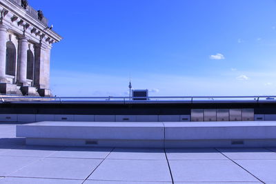 Low angle view of building against blue sky