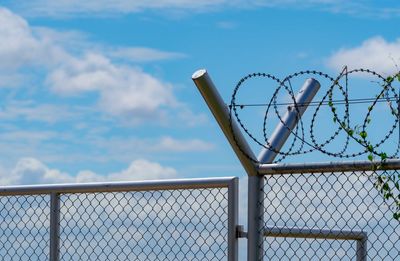 Prison security fence. barbed wire security fence. razor wire jail fence. barrier border. boundary