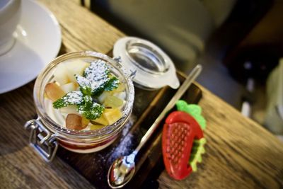 High angle view of food on table