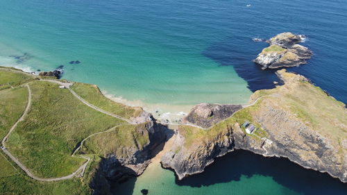 High angle view of rocks on beach