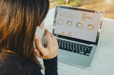 Midsection of woman using mobile phone