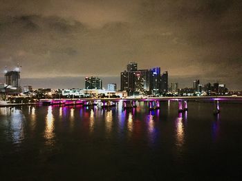 Reflection of illuminated buildings in water