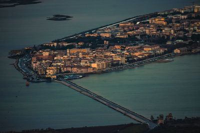 High angle view of city at waterfront