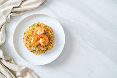 High angle view of food in plate on table