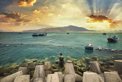 Scenic view of sea against sky during sunset