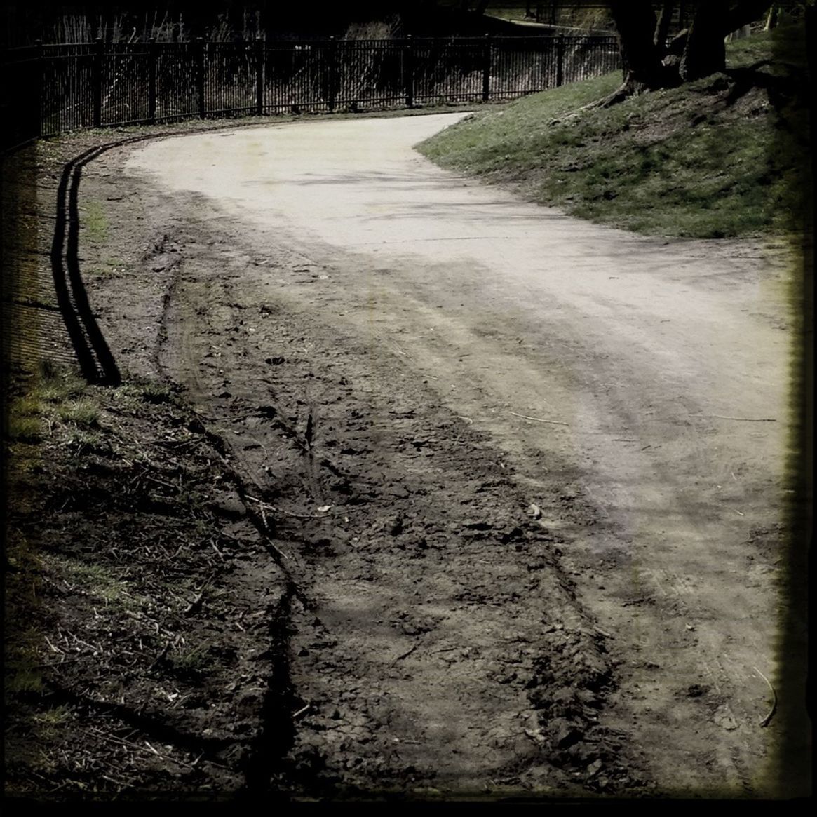 the way forward, tree, auto post production filter, dirt road, transfer print, diminishing perspective, tranquility, road, outdoors, nature, street, day, footpath, shadow, sunlight, vanishing point, bare tree, no people, empty, transportation