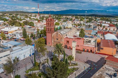 High angle view of townscape against sky