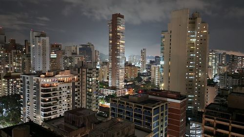 Illuminated buildings in city at night