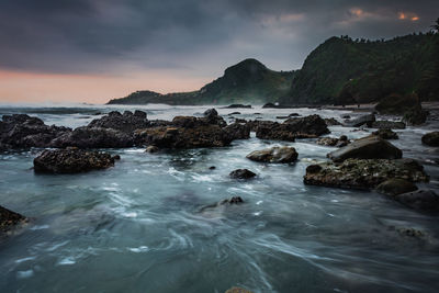 Scenic view of sea against sky during sunset