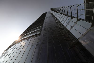 Low angle view of modern building against clear sky