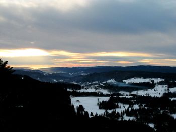 Scenic view of lake against sky at sunset