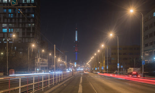 Light trails on city street at night