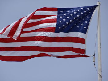 Low angle view of flag flags against clear sky