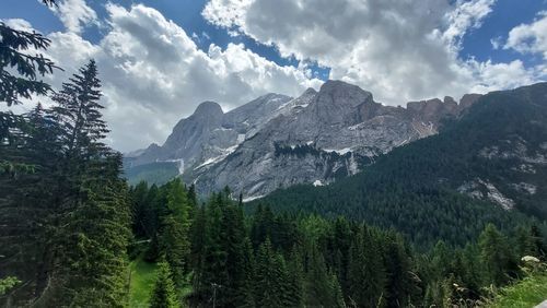 Scenic view of mountains against cloudy sky