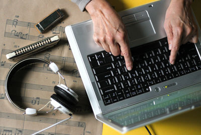 High angle view of man using mobile phone