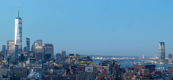 Lower manhattan skyline at dusk